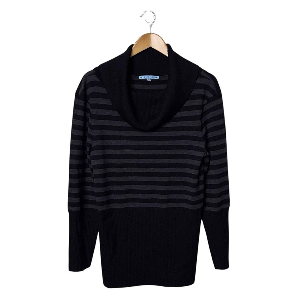 Antonio Melani Striped Cowl Neck Tunic Sweater Sze L 100% Merino Wool Whimsygoth